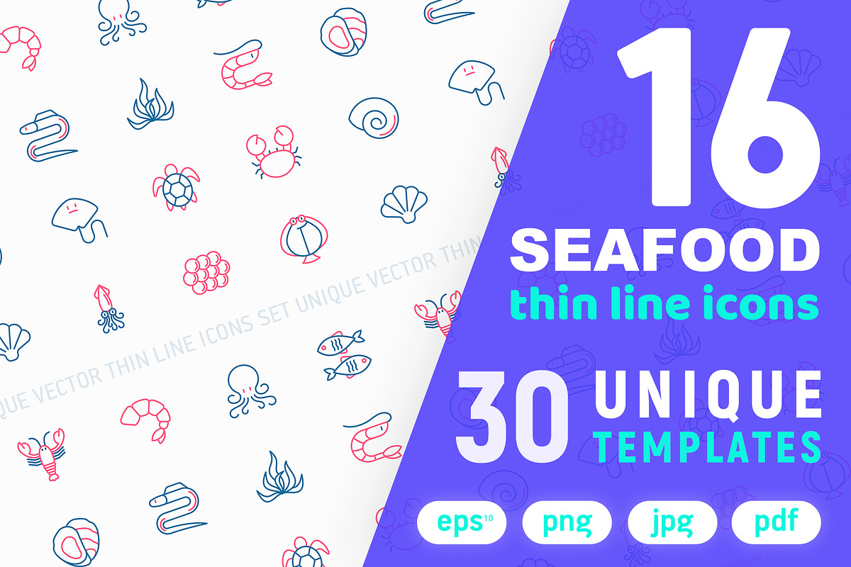 Seafood Icons Set | Concept, an Outline Icon by Alex Blogoodf (Photo 1 of 12)