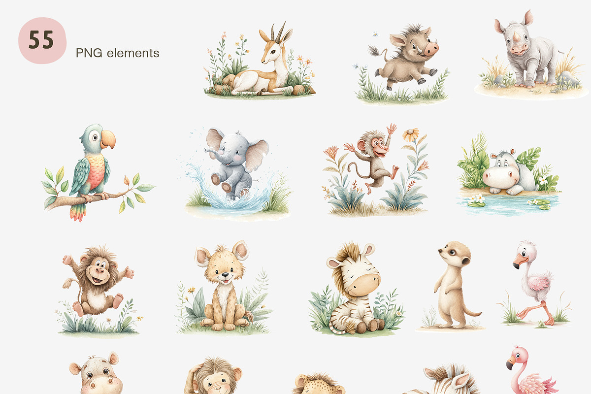 Safari Nursery Watercolor Clipart, an Animal Illustration by Pattern + watercolor (Photo 2 of 11)