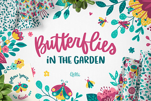 Butterfly In The Garden Clipart Set