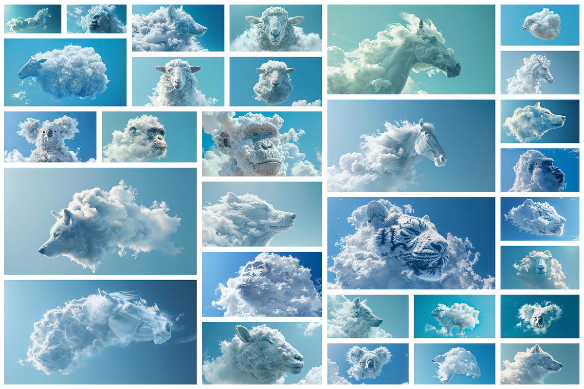 90 Clouds animals against a blue sky, an Animal Illustration by Handmadefont (Photo 3 of 64)