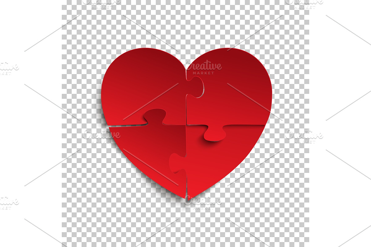 Jigsaw puzzle pieces in form of red heart., a Decorative Illustration by Aleksandrs