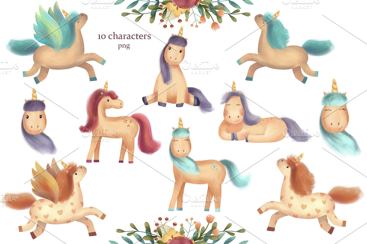 Unicorns and Flowers Collection, an Animal Illustration by Daria's Magic World (Photo 2 of 9)