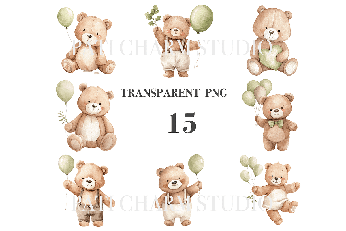 15 Teddy Bear Clipart, an Animal Illustration by Pati Charm Studio (Photo 3 of 8)