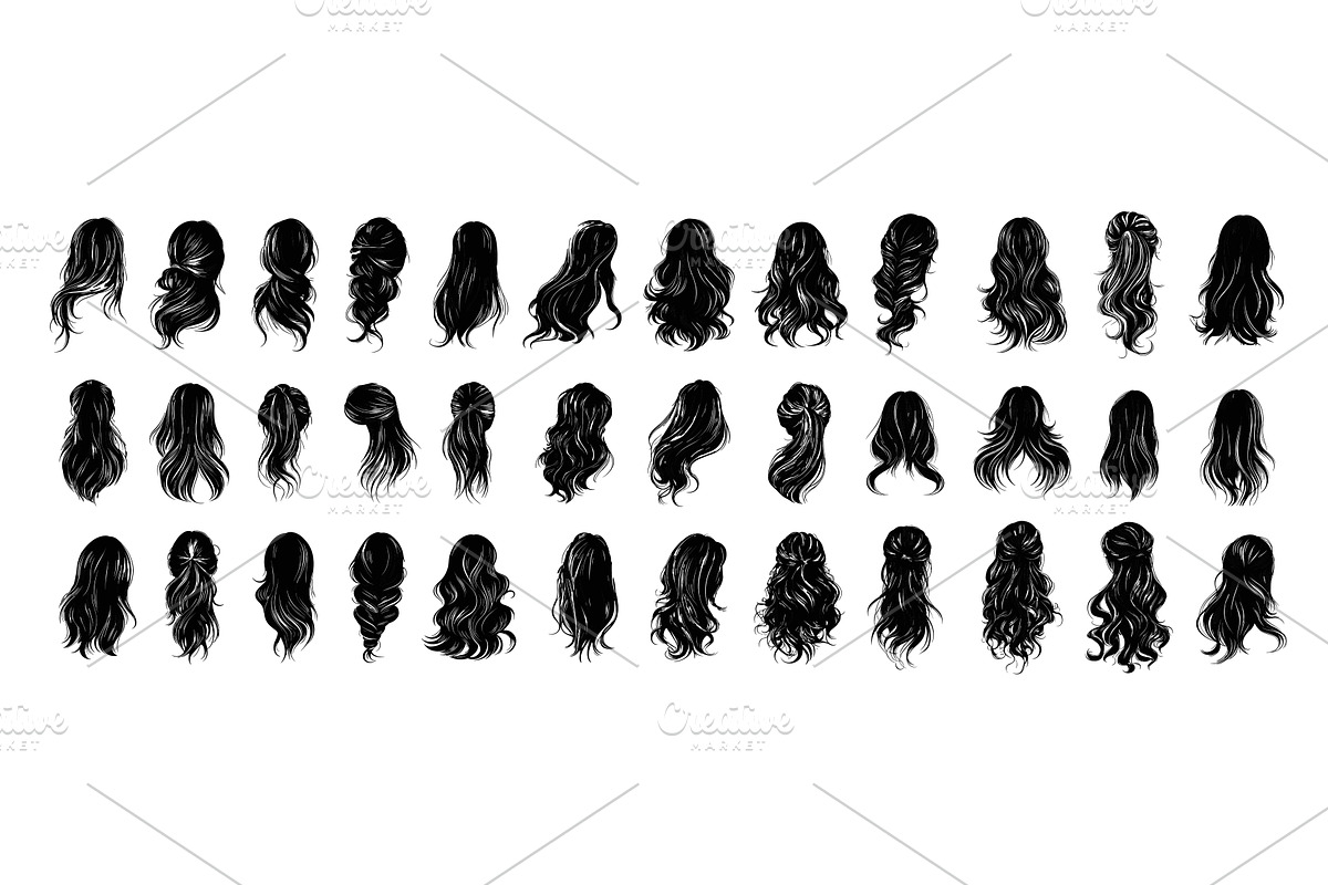Women hairstyles black ink vector, an Object Illustration by Onyx