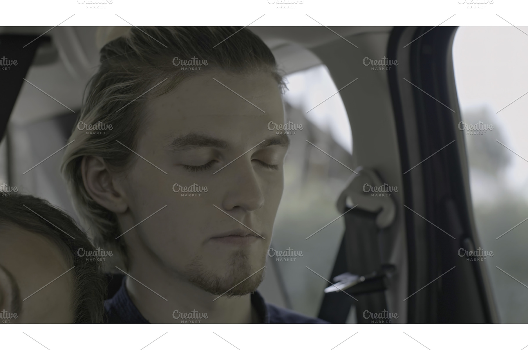 Young couple sleeps during car trip, a Person Photo by Media Whale Stock