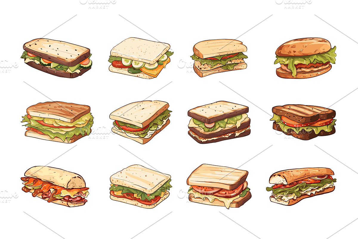 Rustic sandwiches. Fresh sandwich, a Graphic by LadadikArt