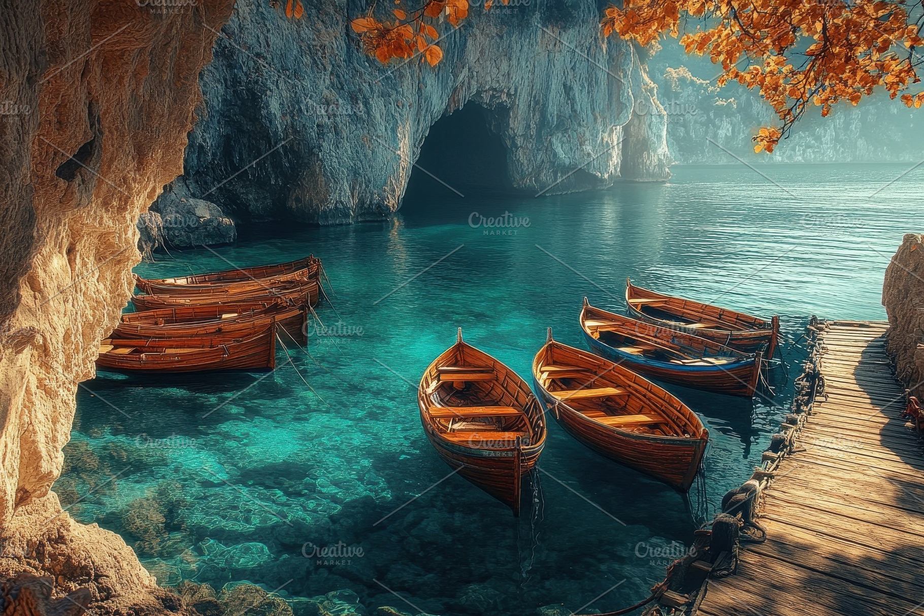 Peaceful harbor with wooden boats, a Photo by Pavel_design