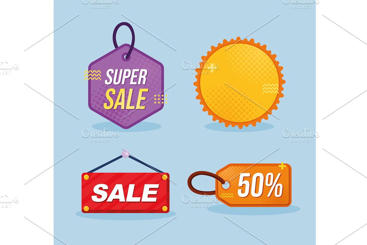sale commercial four tags, an Object Illustration by studiogstock