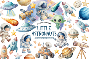 Space Astronauts Clipart Set, a Person Illustration by TatiMockup