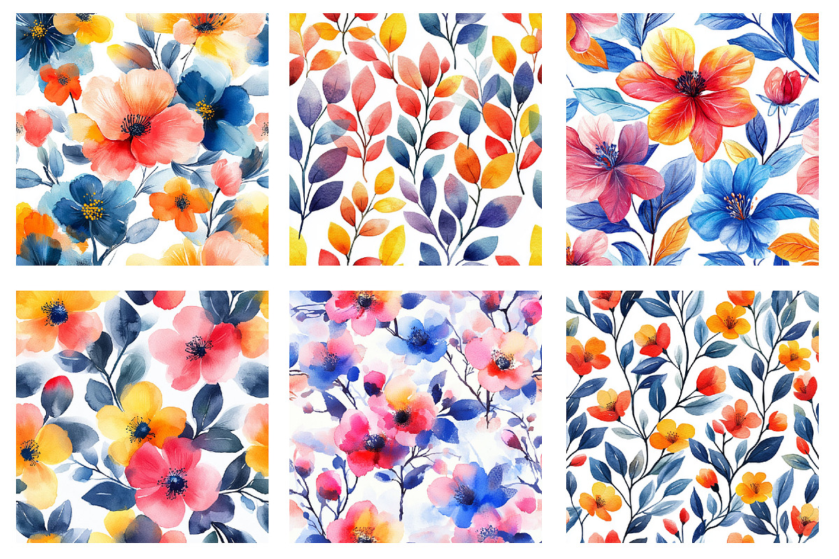Painted Abstract Floral Pattern Set, an Illustration by SinaCreation (Photo 2 of 5)