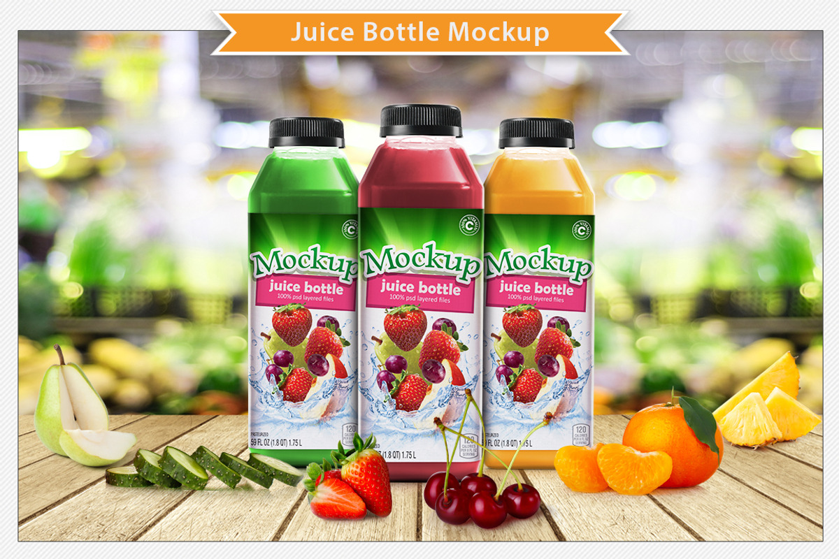 Juice Bottle Mockup, a Packaging Mockup by Plus Media (Photo 1 of 5)