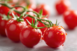 Ripe red cherry tomatoes with water drops, a Food & Drink Photo by AlyaAnd