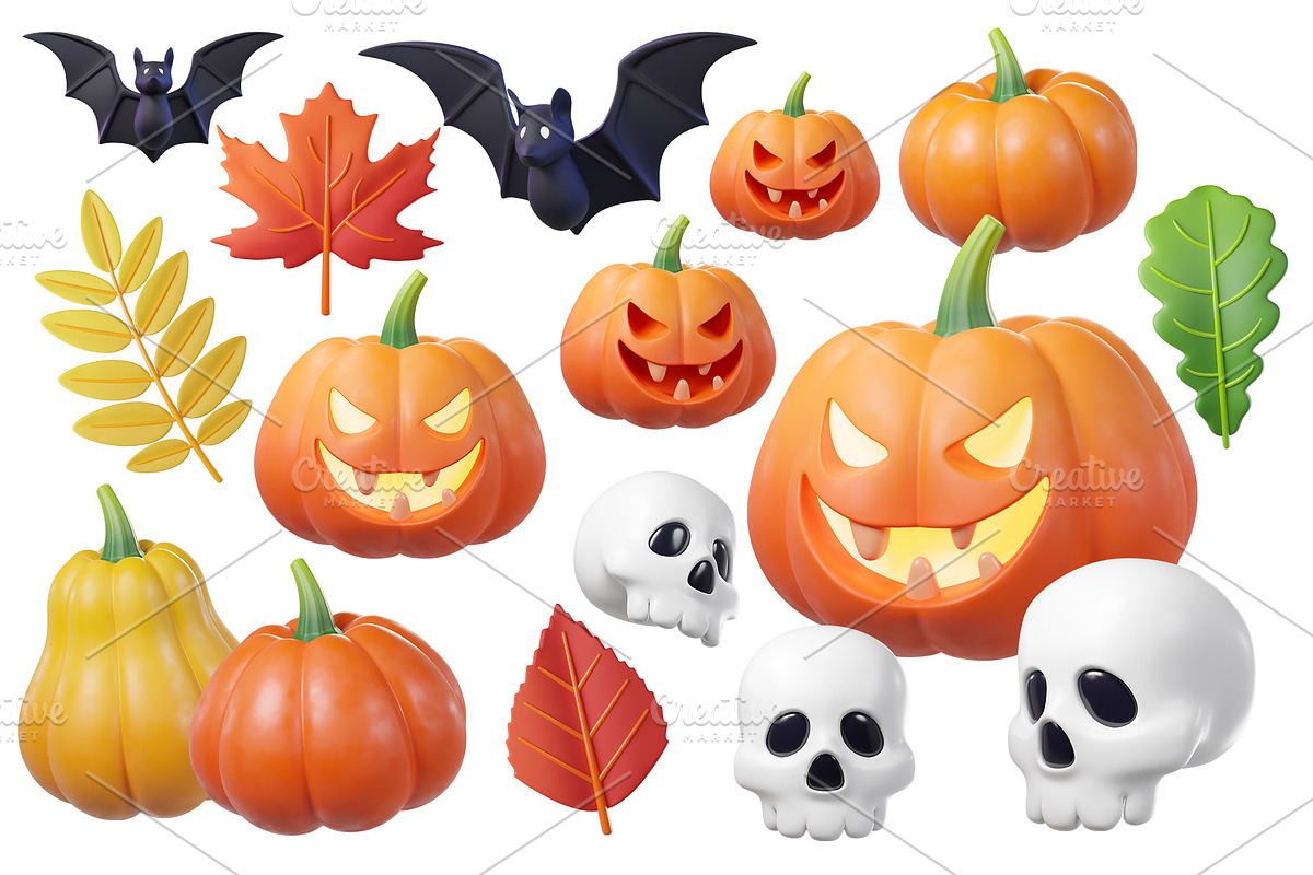 Cute 3D Halloween set, a Seasonal Illustration by Hannet (Photo 1 of 10)
