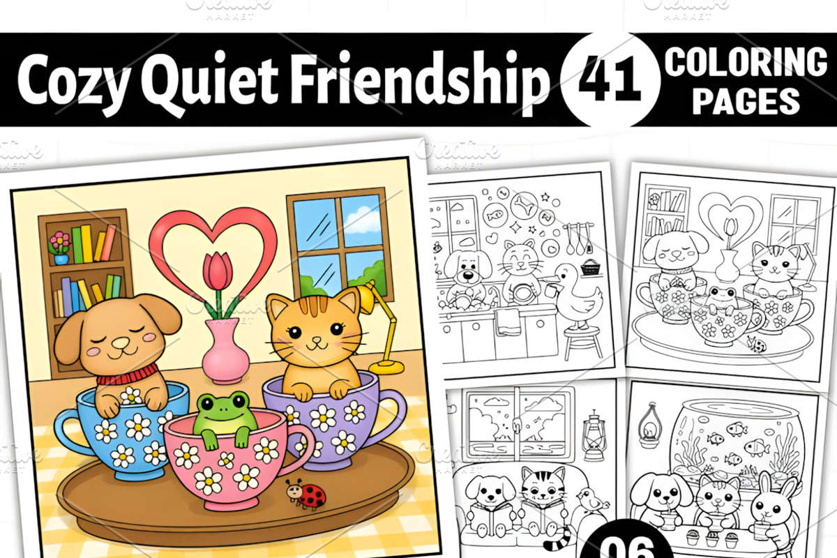 Cozy Quiet Friendship Coloring Pages, an Animal Illustration by Coco Bloom (Photo 1 of 9)