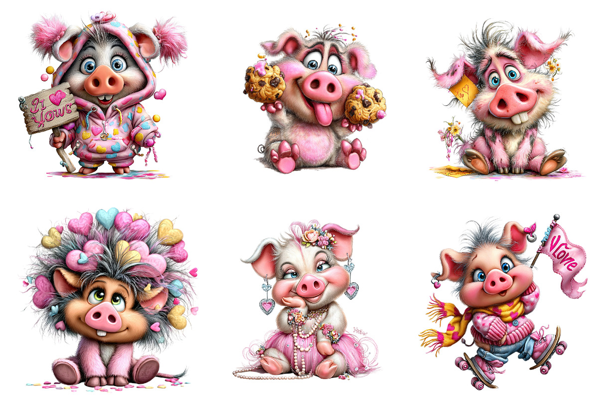 quirky valentine pig clipart, an Illustration by CreationArt (Photo 4 of 5)