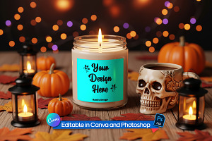Fall soy candle mockup, a Cups & Container Mockup by Rami's Mockups