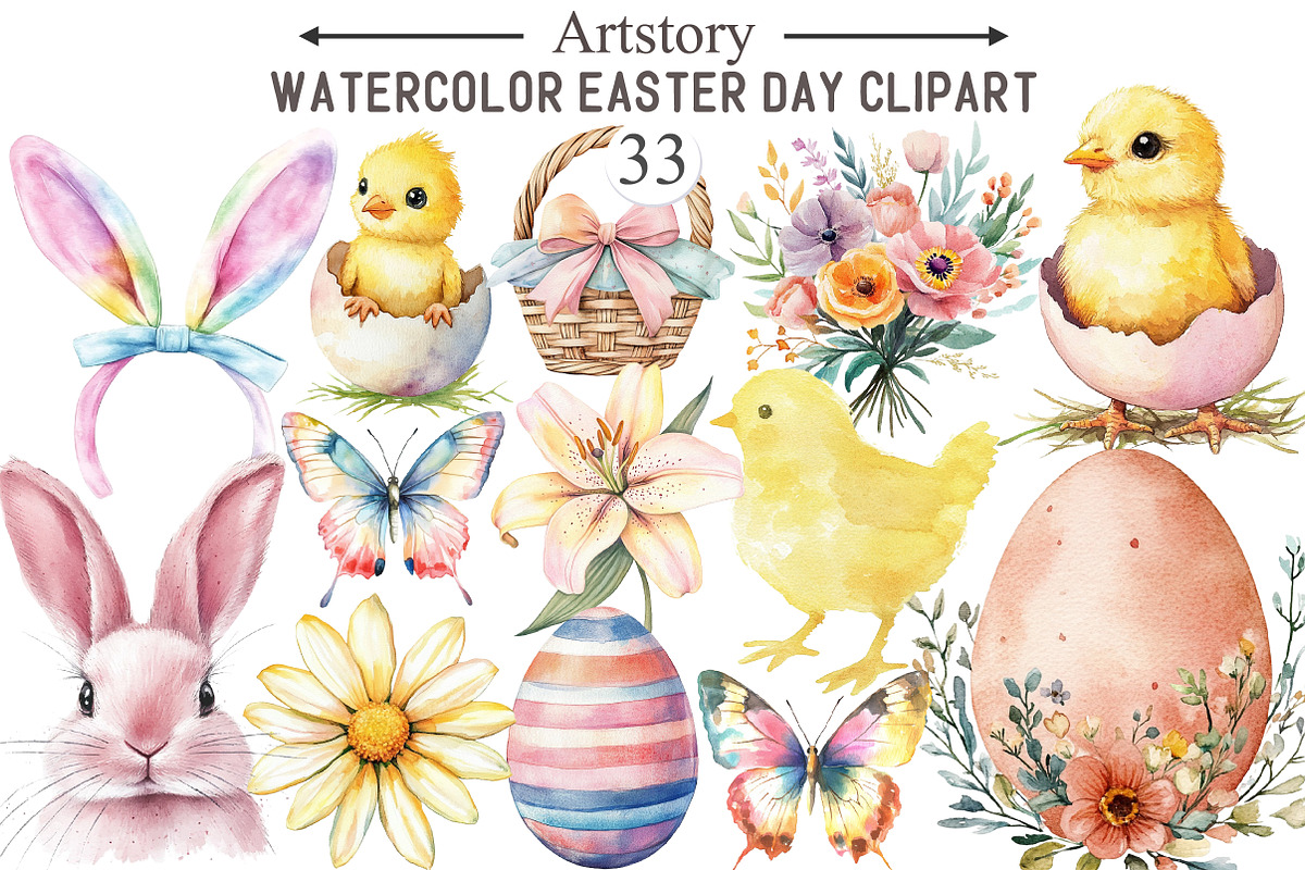 Watercolor Easter Day Clipart, an Illustration by designcity5 (Photo 1 of 5)