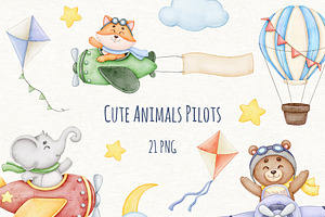 Watercolor Cute Pilot Animal Clipart