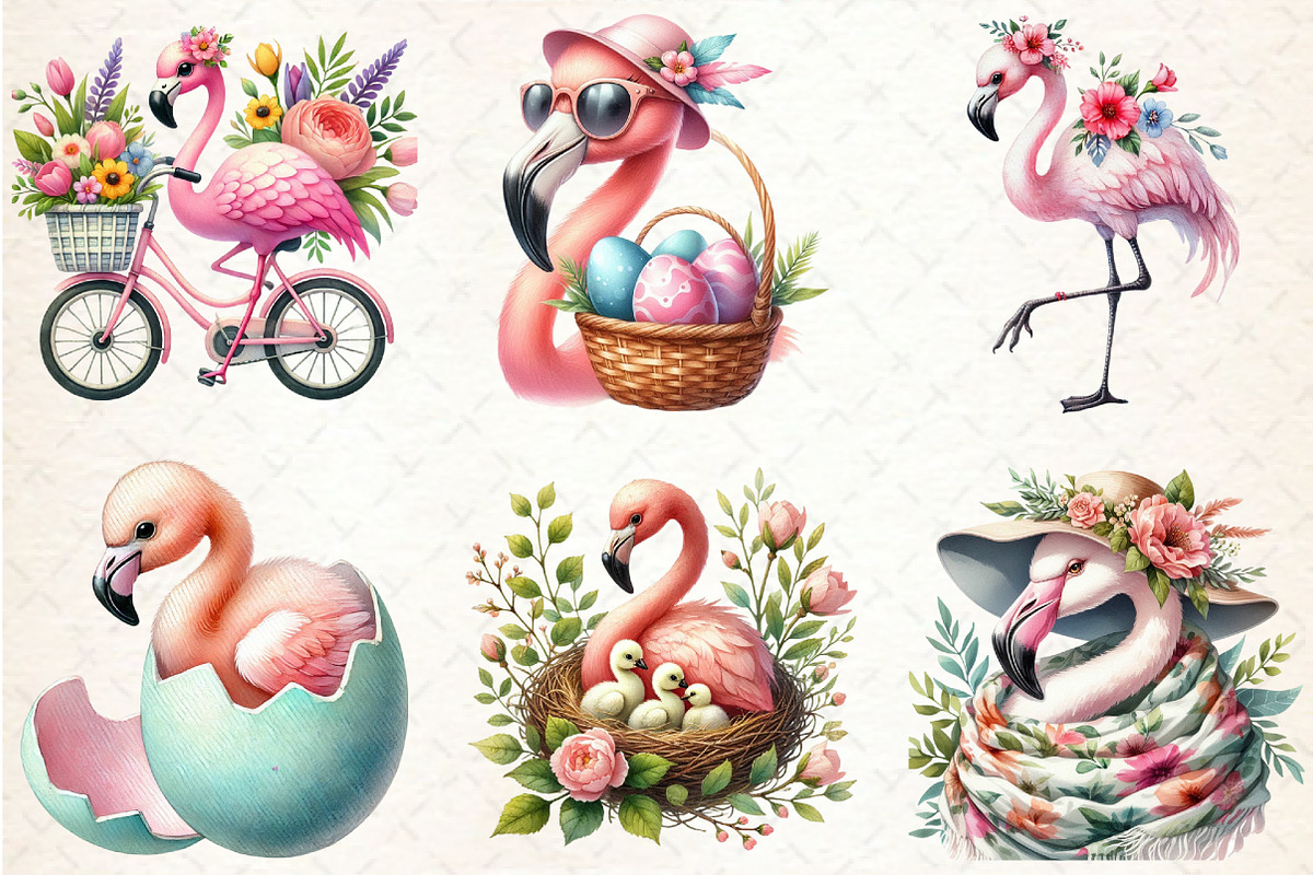 Spring Flamingo Sublimation Clipart, a Seasonal Illustration by Rose Art (Photo 3 of 4)