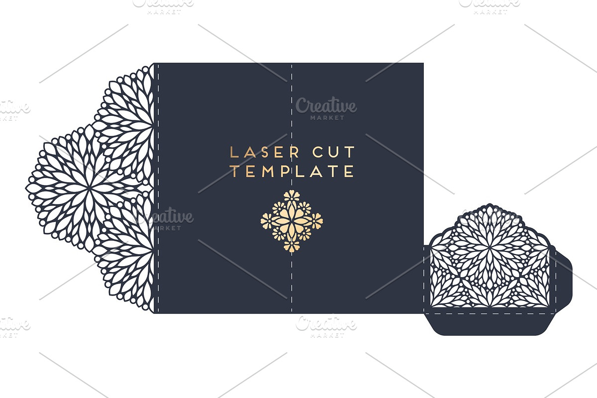 Vector wedding card laser cut template with mandala, a Card Template by Tori Shen