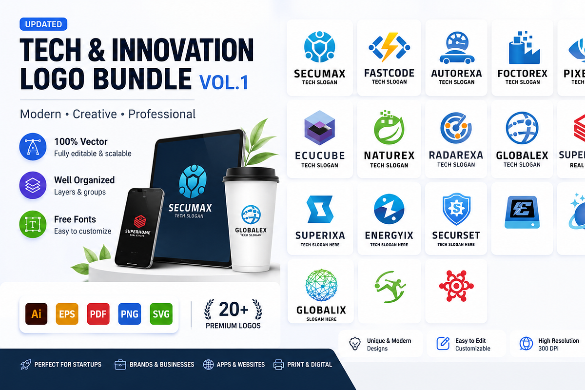 22 Modern Technology Logo Bundle, a Branding & Logo Template by Design_Planet (Photo 1 of 7)