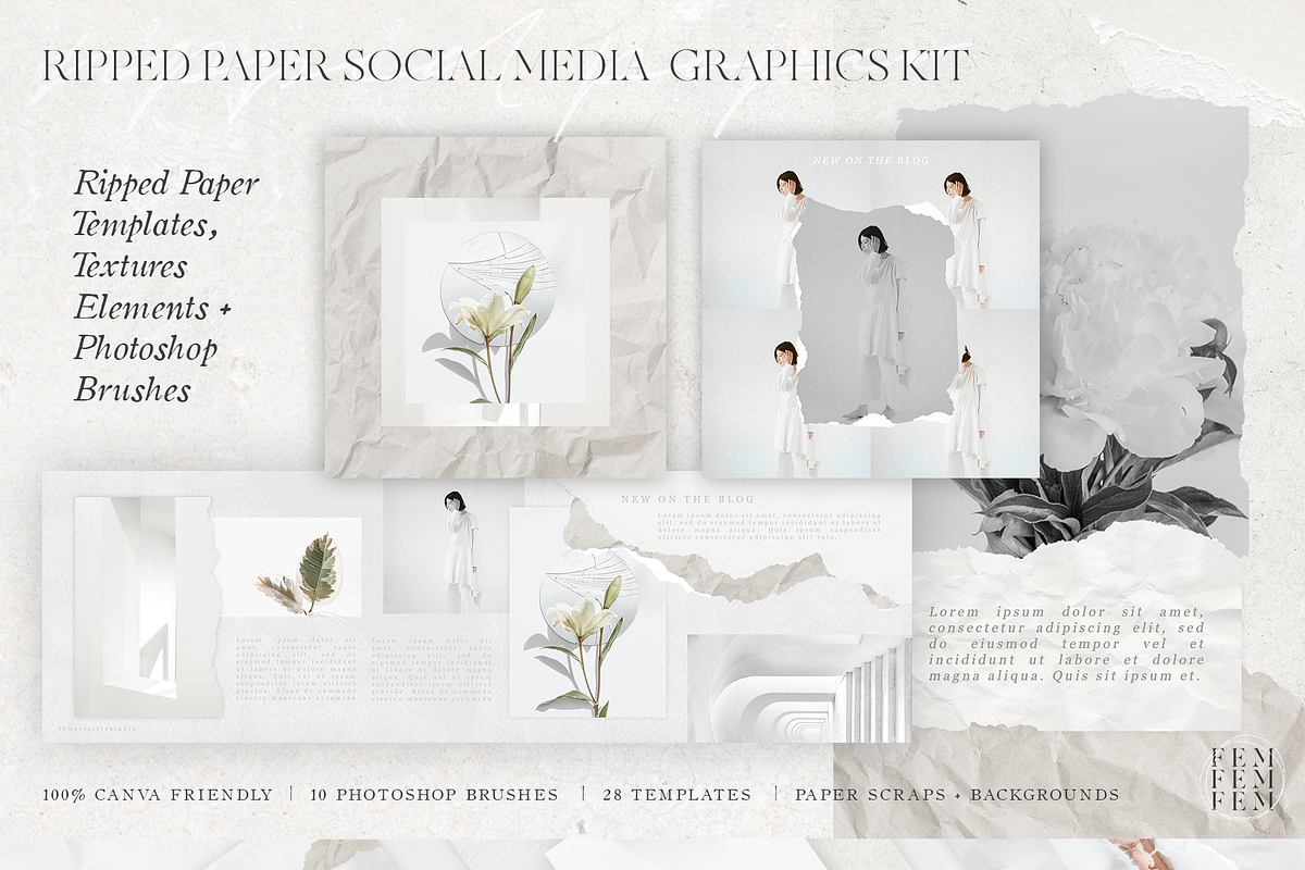 Ripped Paper Templates + Graphics, a Social Media Template by FEM Creative Studio (Photo 1 of 8)