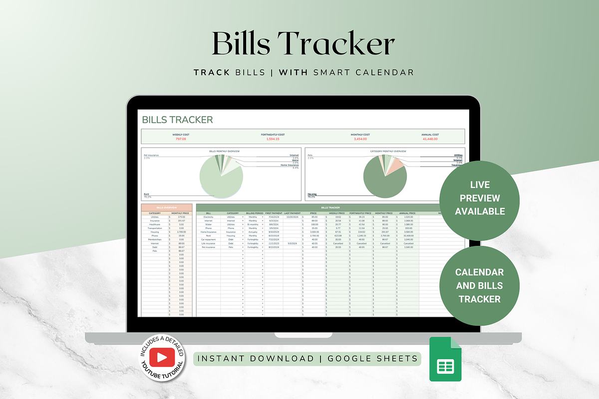 Bills Tracker - Green, a Templates & Theme by The Creative Plans co (Photo 1 of 10)
