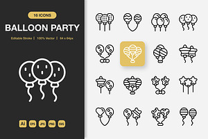 Balloon Party Icons, an Outline Icon by Spacepixel Creative