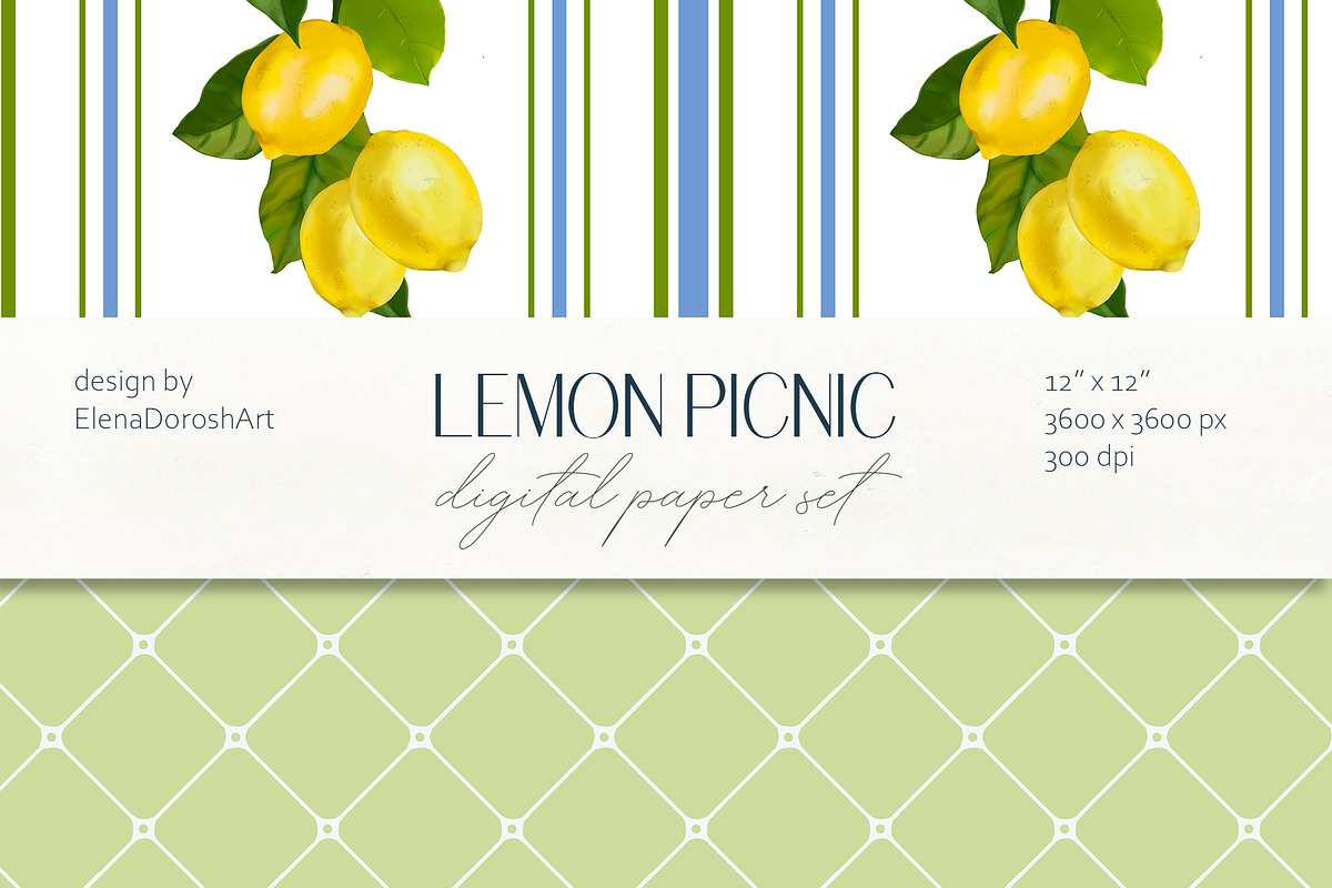Lemon Citrus Digital Paper Pack, a Pattern Graphic by Elena Dorosh (Photo 5 of 7)