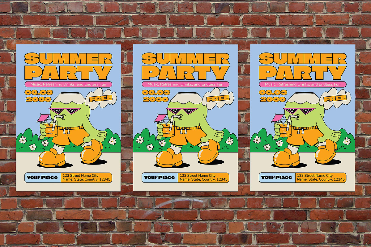 Retro Summer Party Flyer Set, a Flyer Template by Aiyari Graphic (Photo 3 of 3)