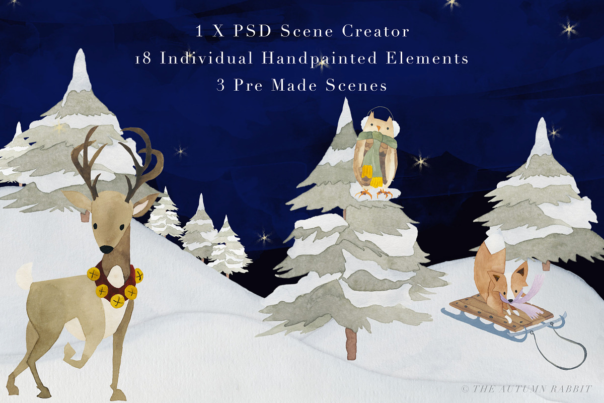 Watercolor Winter Scene Creator, an Animal Illustration by The Autumn Rabbit Ltd (Photo 2 of 7)