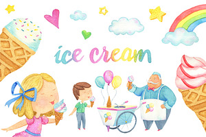 Watercolor Ice Cream clipart.