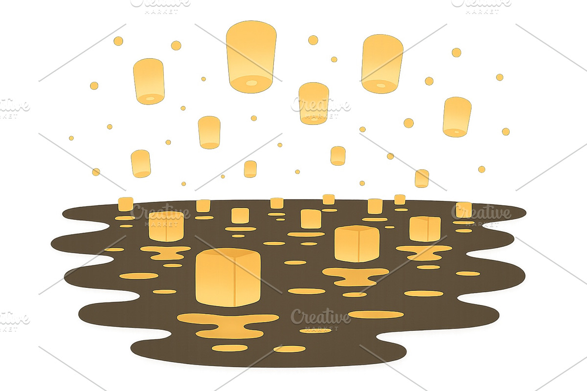 Floating lanterns illuminate a, an Illustration by ZinetroN