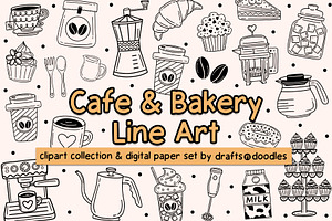 Cafe and Bakery Line Art Graphic Set
