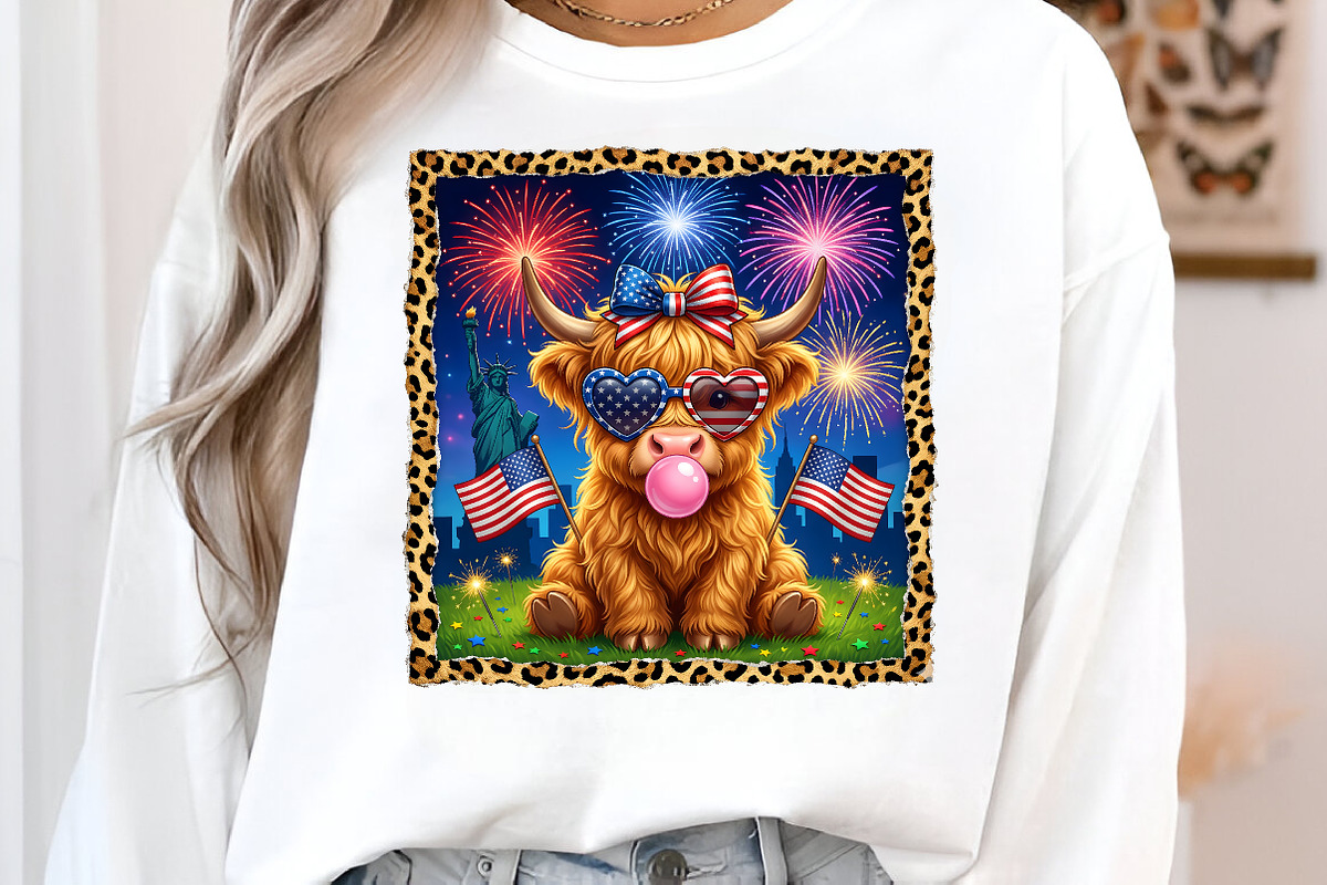 Hand Drawn 4th of July Highland Cow, an Illustration by CreationArt (Photo 6 of 6)
