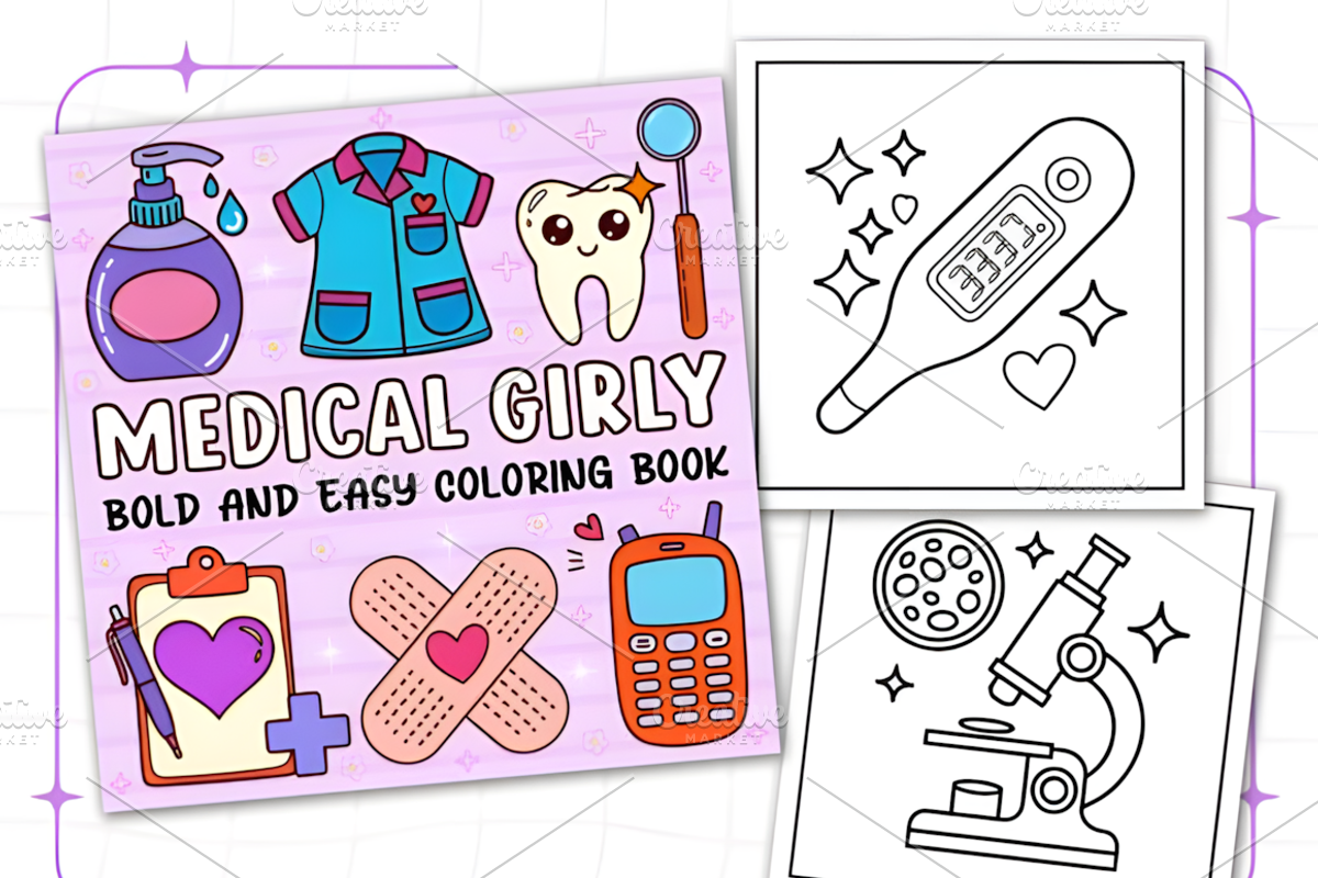 Bold Easy Medical Girly Coloring Pag, a Decorative Illustration by Ink Gallery (Photo 2 of 4)
