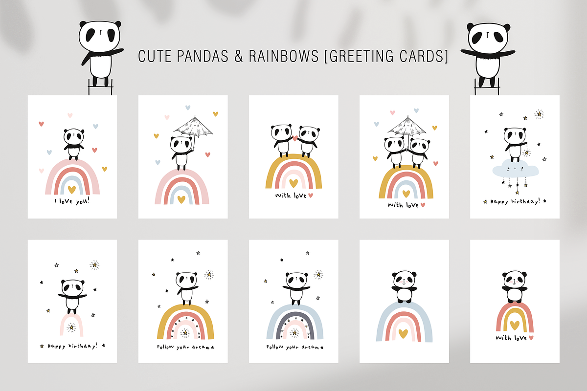 Cute pandas & rainbows collection, an Animal Illustration by Tkoko vectors & patterns (Photo 9 of 11)