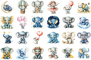 Elephant Watercolor Cliparts, an Illustration by Sublimation Artist (Thumbnail 2 of 6)