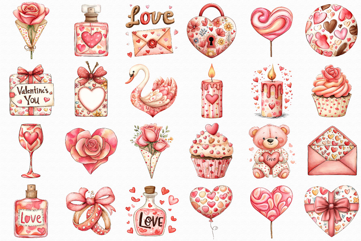 Watercolor Valentine Clipart, an Illustration by Libby Wishes (Photo 2 of 7)