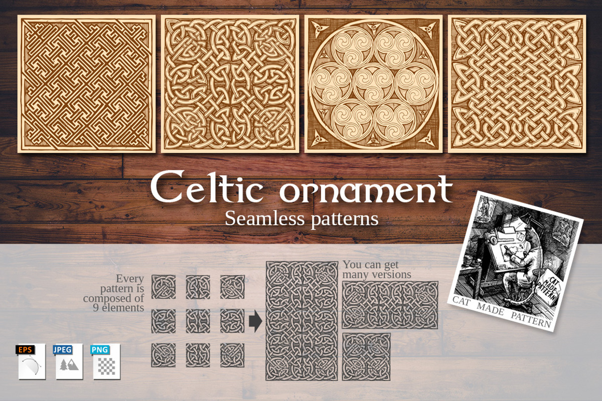 4 Celtic set of seamless  patterns, a Decorative Illustration by CatMadePattern (Photo 1 of 7)