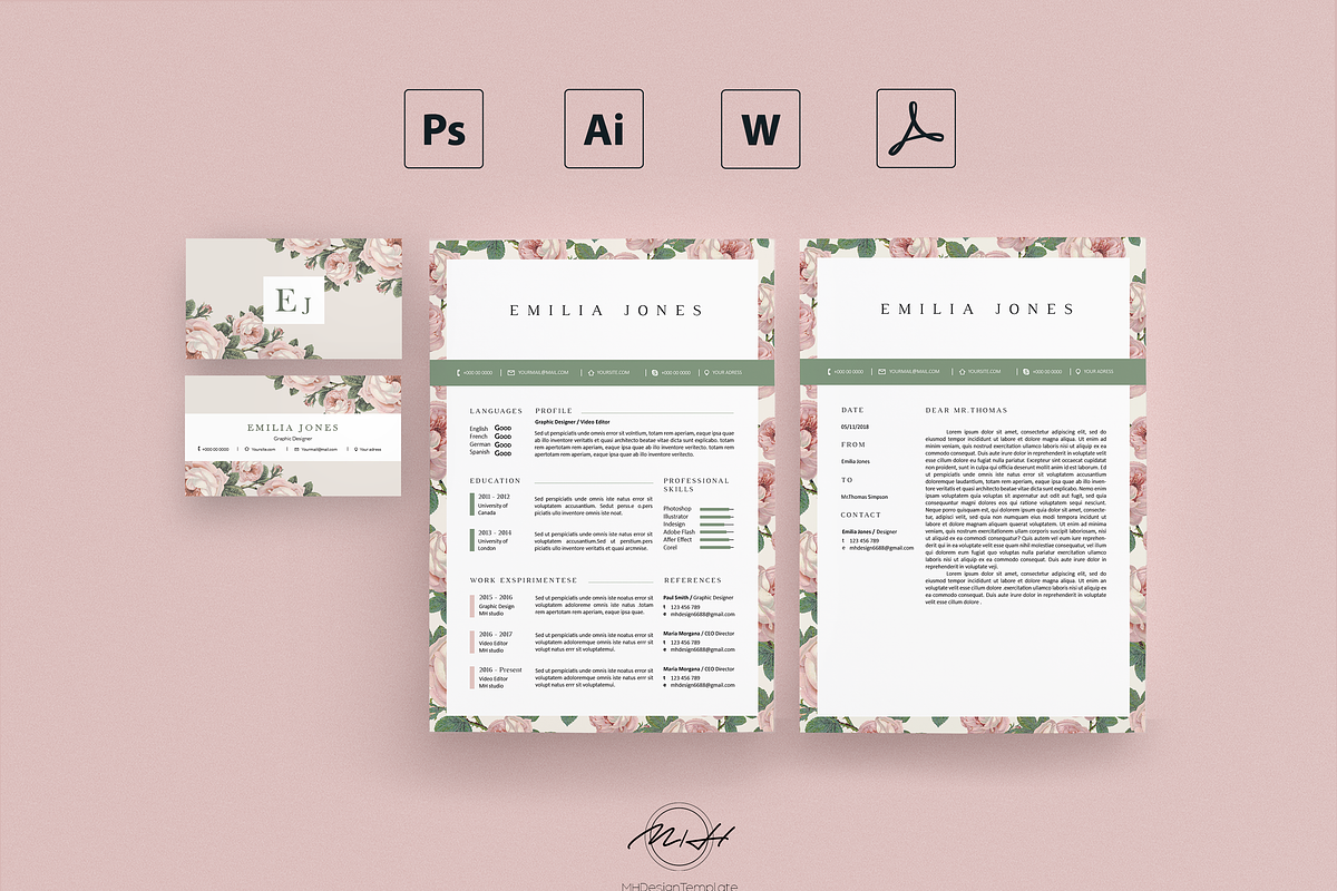 Roses Floral Resume / Card Template, a Resume Template by MH Design Template (Photo 1 of 4)
