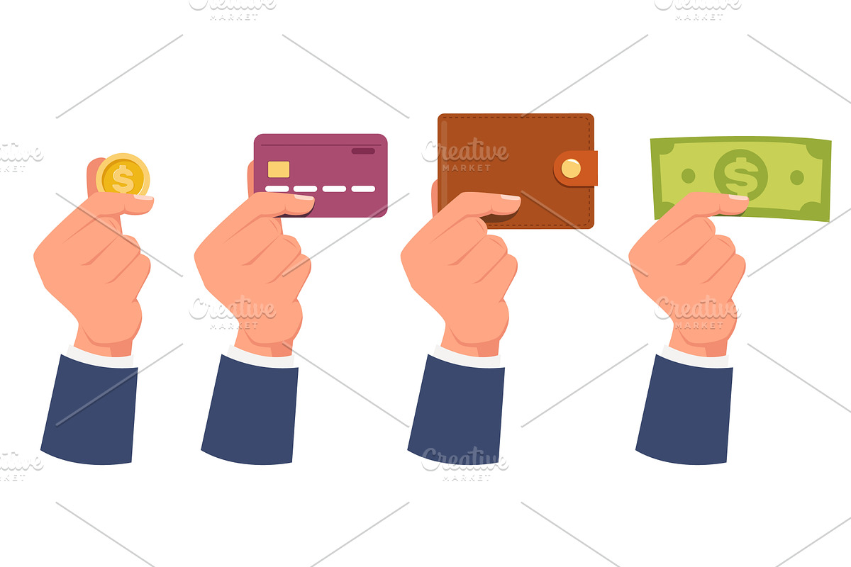 Hands hold money. Gold coin in, a Finance Illustration by Vectorbuum
