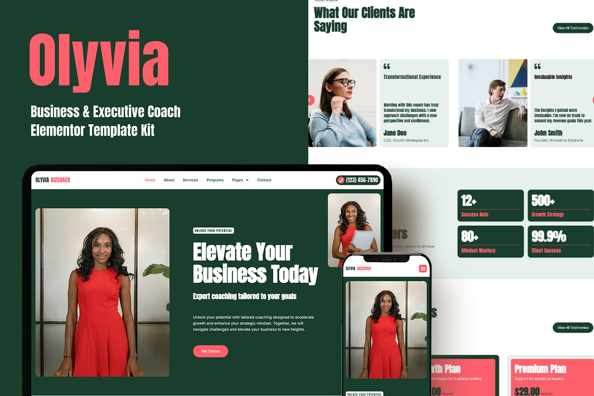 Business Coach Elementor Olyvia, a WordPress Template by OKThemes Studio (Photo 1 of 26)