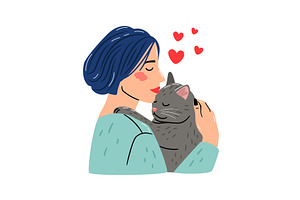 Woman hugs a cat. Illustration about, an Animal Illustration by Stock-Smart-Start