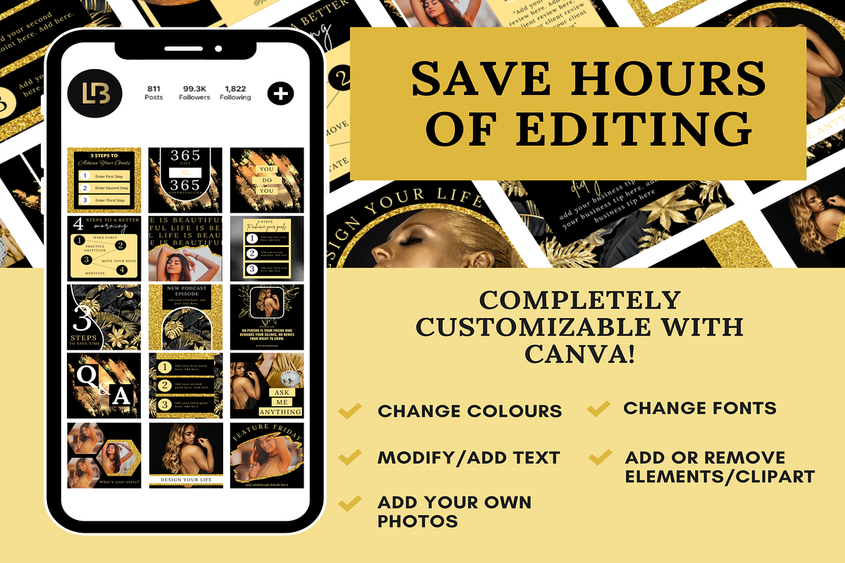 300 Black Gold Instagram Template, a Social Media Template by LushBury