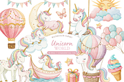 Unicorn World Watercolor Clipart, an Illustration by MockupWizard (Thumbnail 1 of 6)