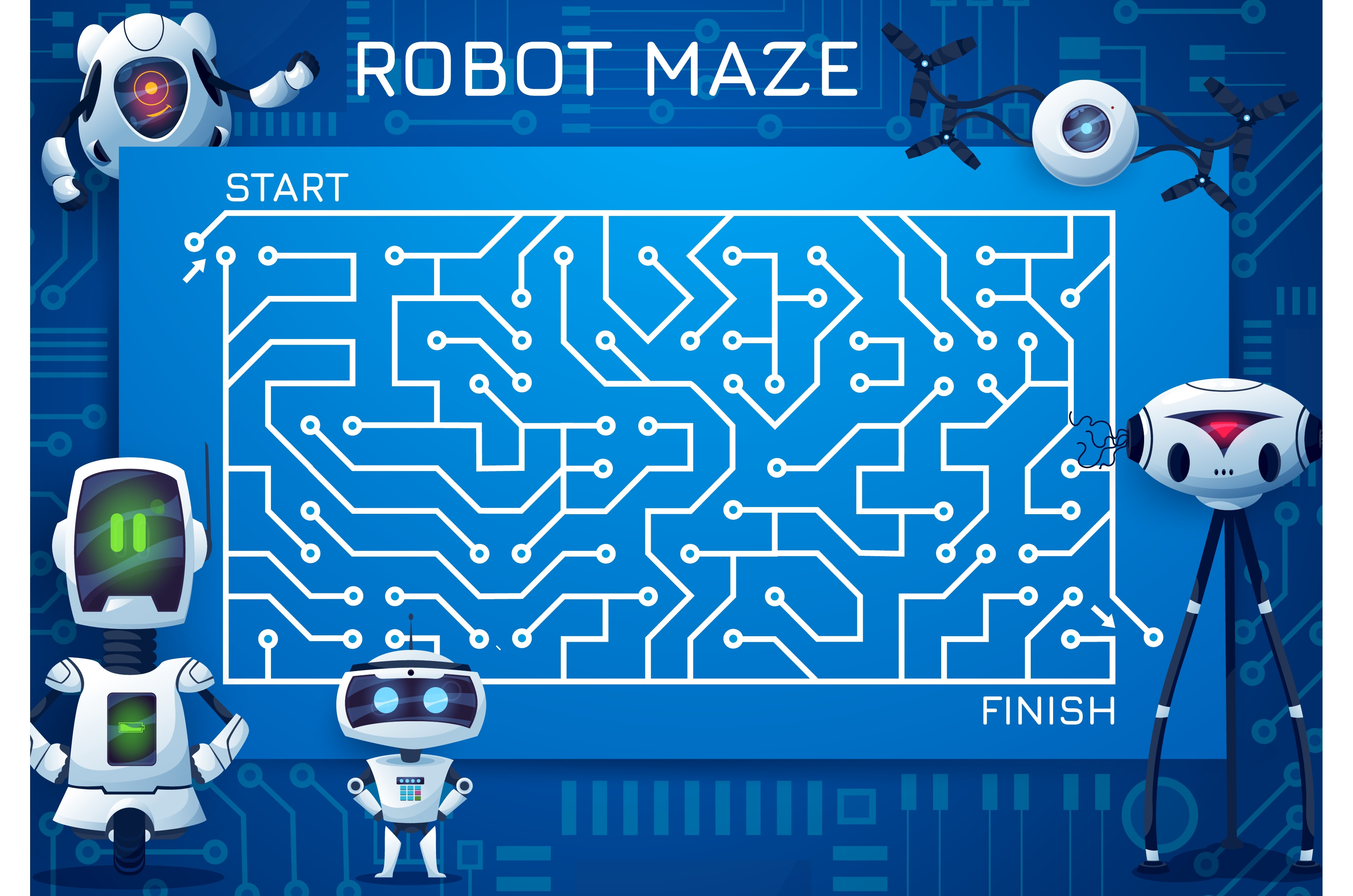 Labyrinth maze game with robots, an Education Illustration by Vector ...