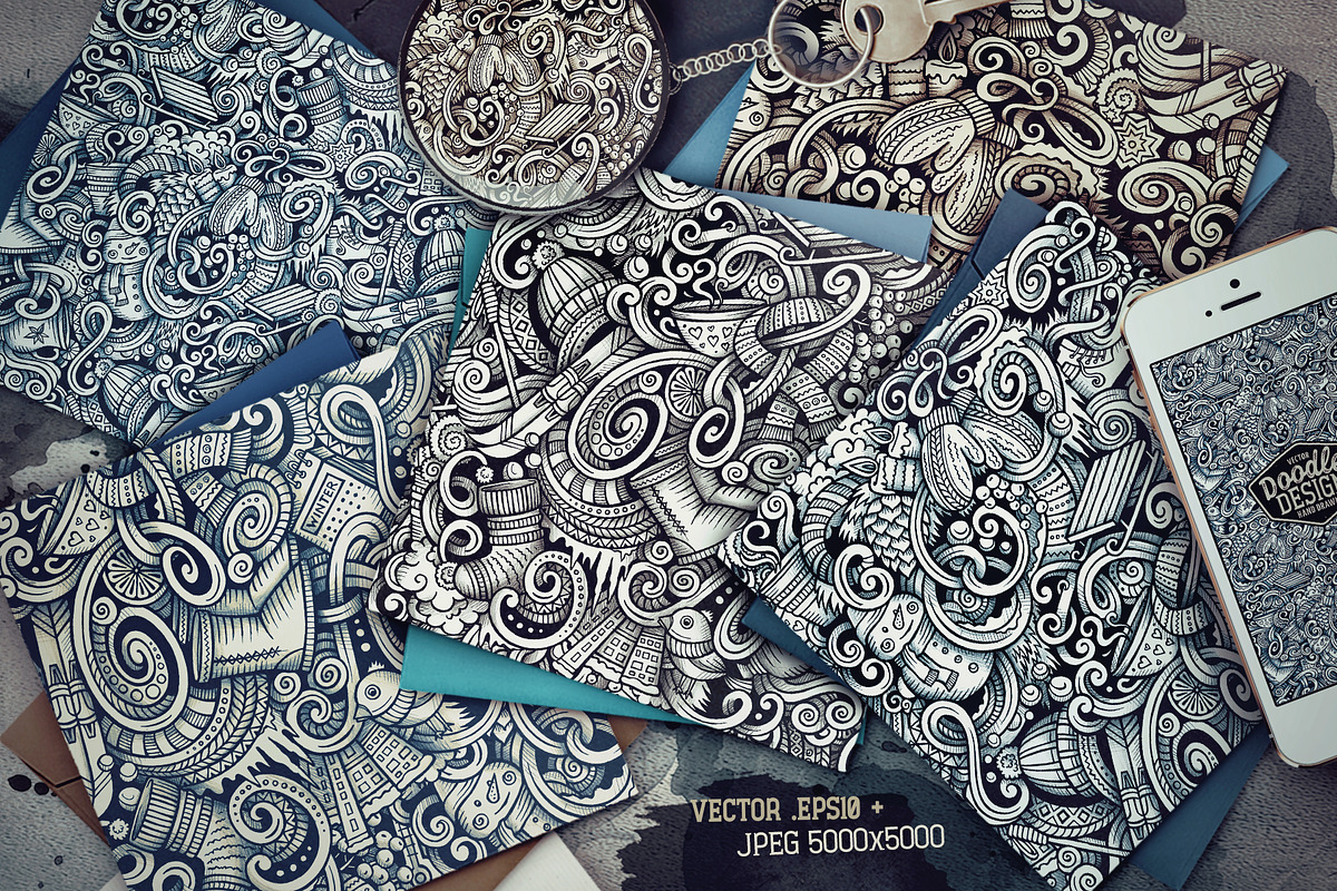 Winter Graphics Doodles Patterns, a Decorative Illustration by BALABOLKA (Photo 2 of 6)