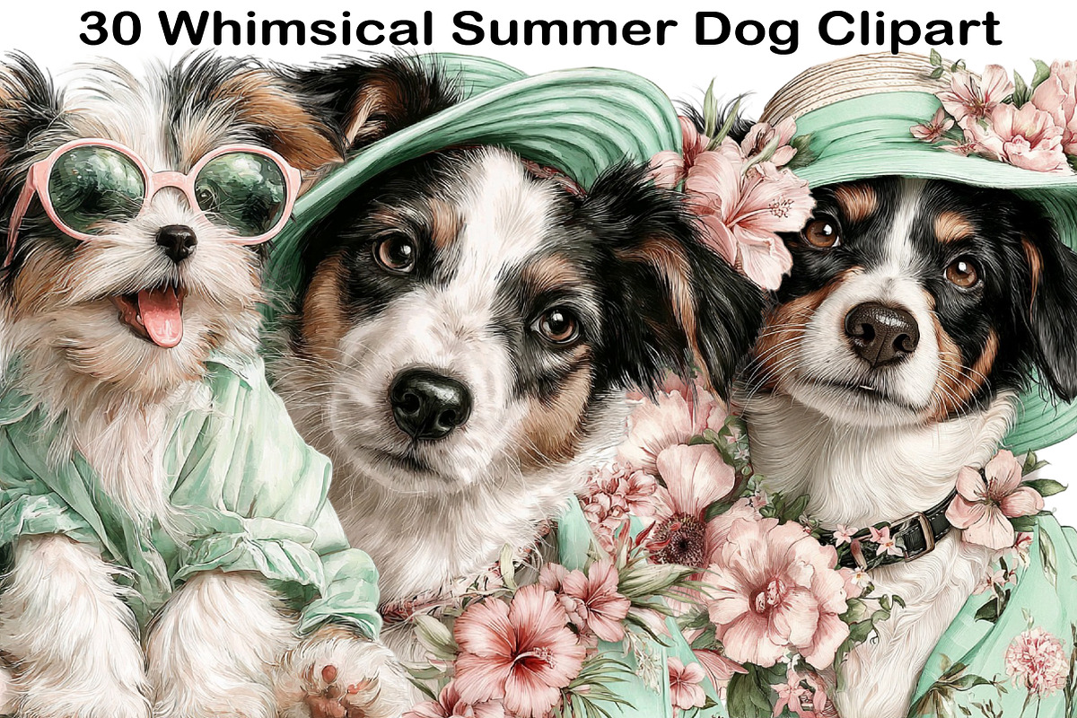 Whimsical Summer Dog Clipart, an Illustration by Black Bird Studio (Photo 1 of 5)