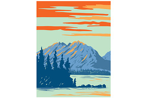 Leigh Lake in Grand Teton WPA Art, an Illustration by patrimonio